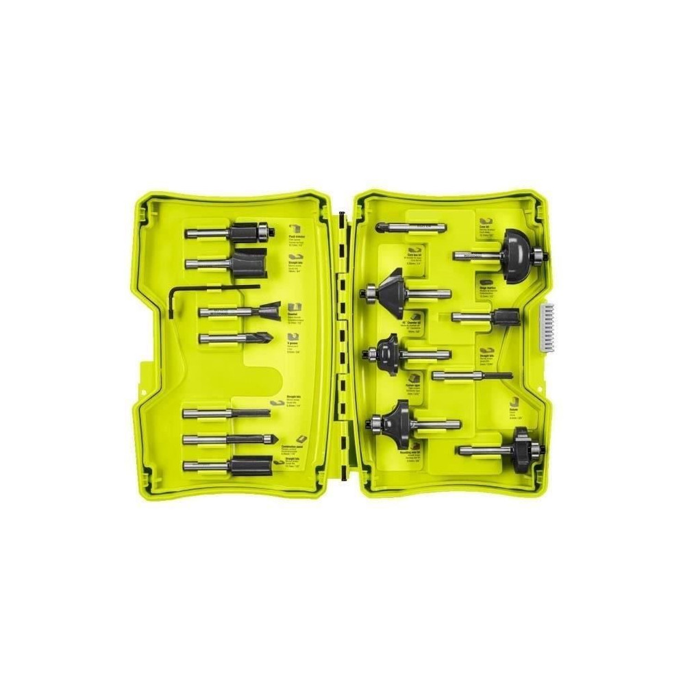 RYOBI - Coffret 15 fraises panachées queue diam. 6 mm + clé pour dé