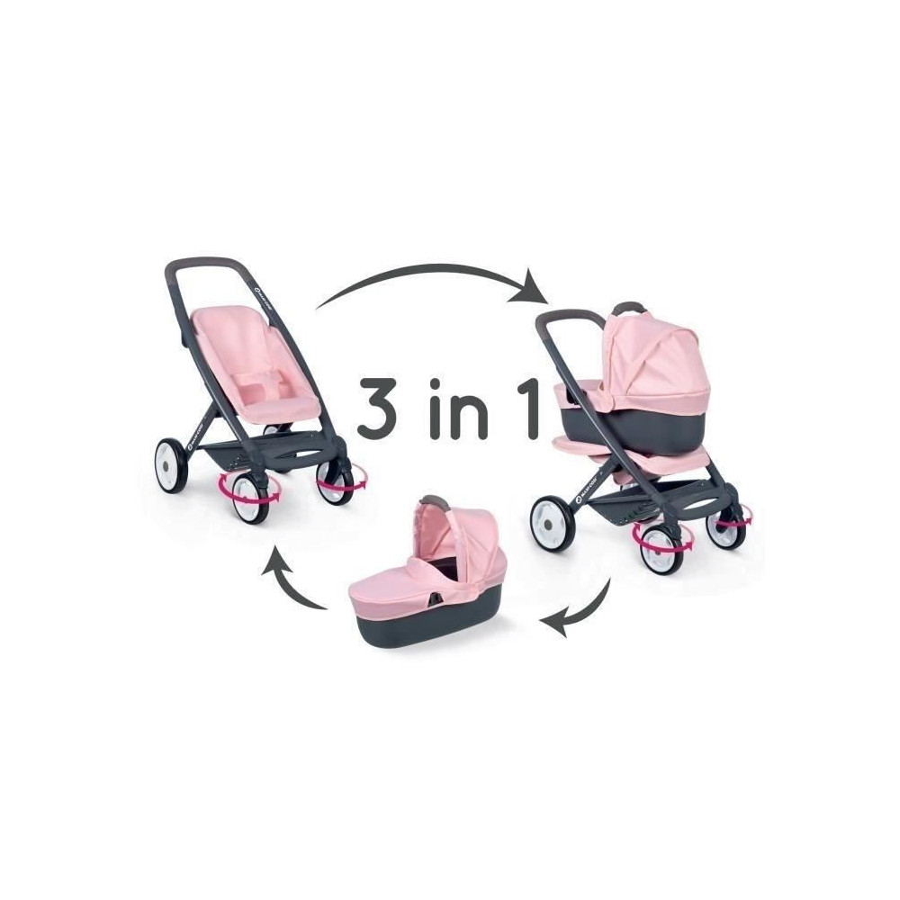 SMOBY - Bébé Confort - Poussette + Landau 3 en 1 pour Poupons et Pou