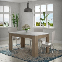Table a manger PILVI - 6 a 8 personnes - Blanc mat et chene sonoma - C