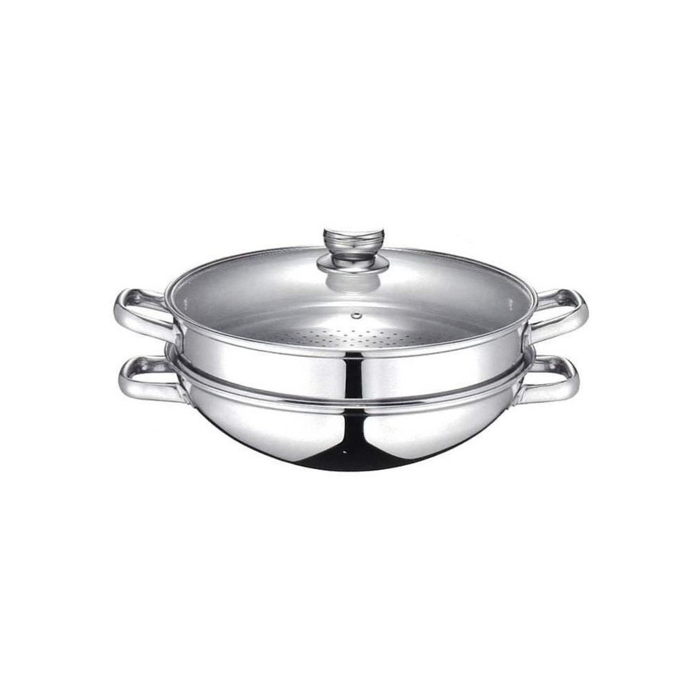 Wok 2-en-1 - BAUMALU - Tous feux dont induction - Couvercle verre - 32