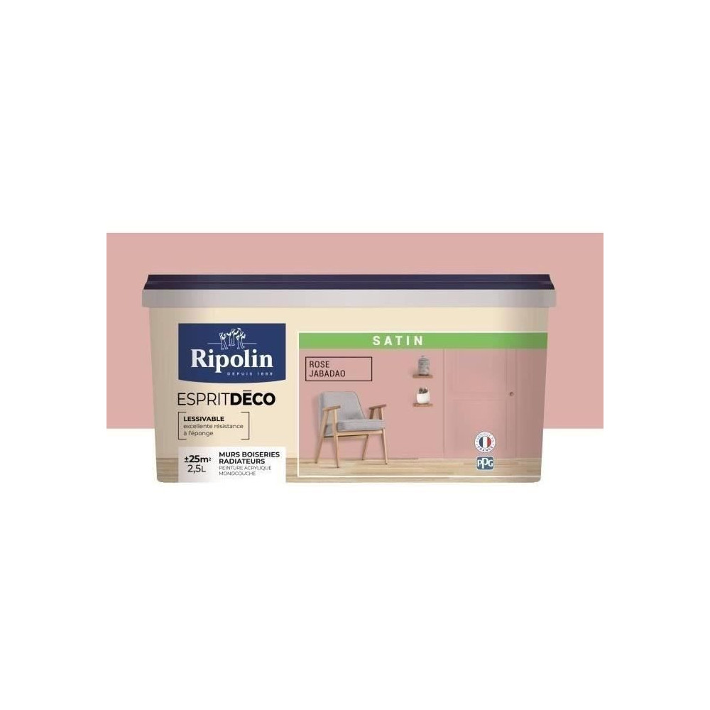 RIPOLIN Peinture Couleur Satin Ultra Couvrante pour Cuisine, Chambre,