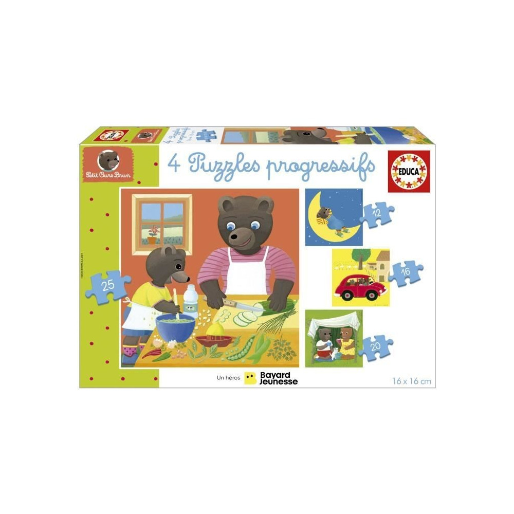 Puzzle - EDUCA - Petit Ours Brun : 4 puzzles progressifs pour enfants
