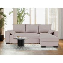 Canapé d'angle convertible - MORGAN - 3 places - Beige avec coffre et