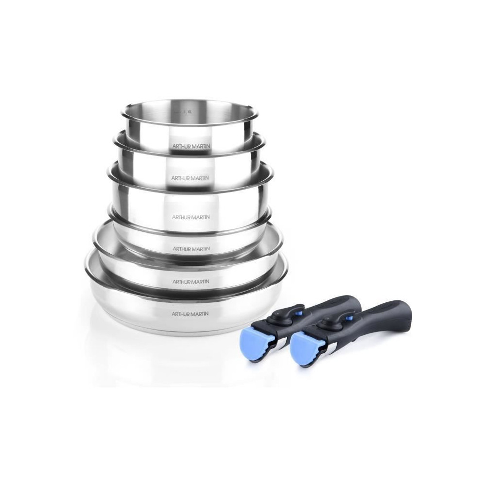 ARTHUR MARTIN AM5538 - 8-piece stainless steel cookware set: 3 pans, 3