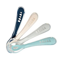 BEABA Lot of 4 spoons 2nd age silicone (dark blue + pink + light mist