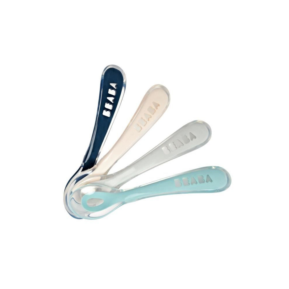 BEABA Lot of 4 spoons 2nd age silicone (dark blue + pink + light mist