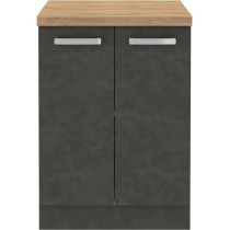Low cabinet 2 hinged doors - matt gray - L 60 x D 51.6 x H 85 cm - las