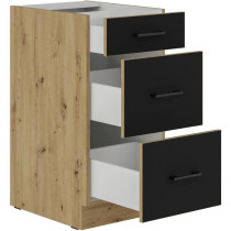 MODENA - Meuble bas casserolier - 3 tiroirs - 40 cm - Chene artisan /