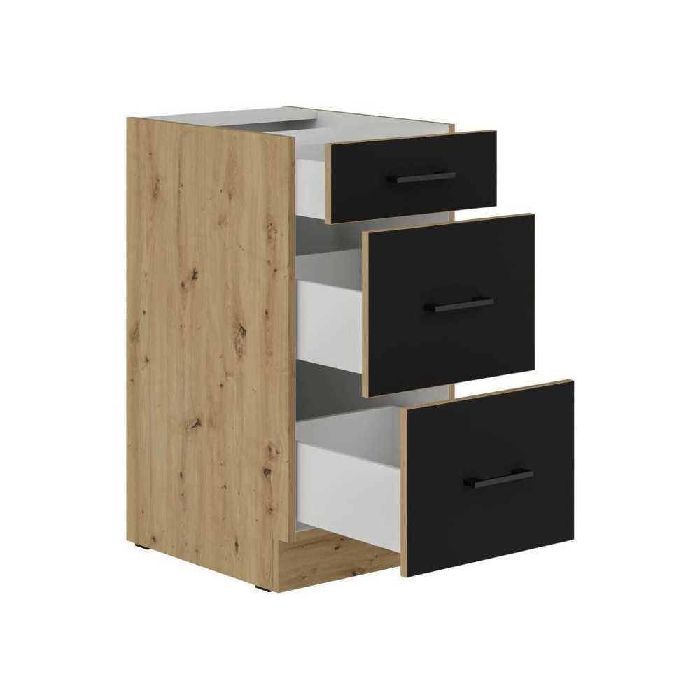MODENA - Meuble bas casserolier - 3 tiroirs - 40 cm - Chene artisan /