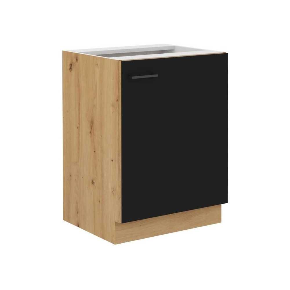 MODENA - Meuble bas - 1 porte battante - 60 cm - Chene artisan / Noir
