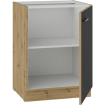 MODENA - Meuble bas - 1 porte battante - 60 cm - Chene artisan / Noir