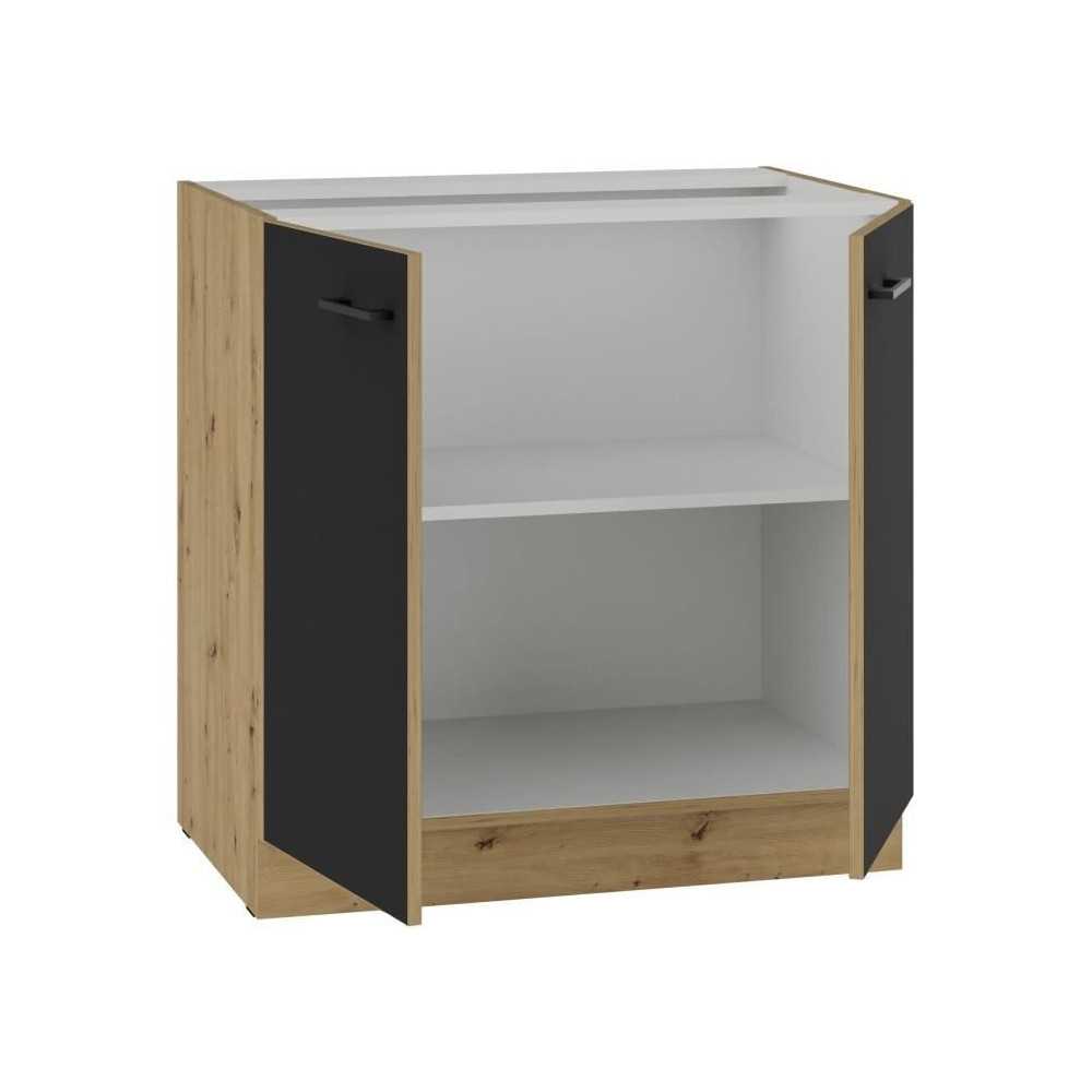 MODENA - Meuble bas - 2 portes battantes - 80 cm - Chene artisan / Noi