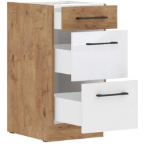 ROCK - Low cabinet - Lancelot oak and glossy white melamine - 40 cm -