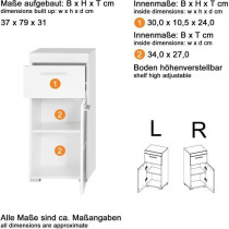 AMANDA bathroom cabinet - 1 door + 1 drawer - Glossy white - L37 x D31