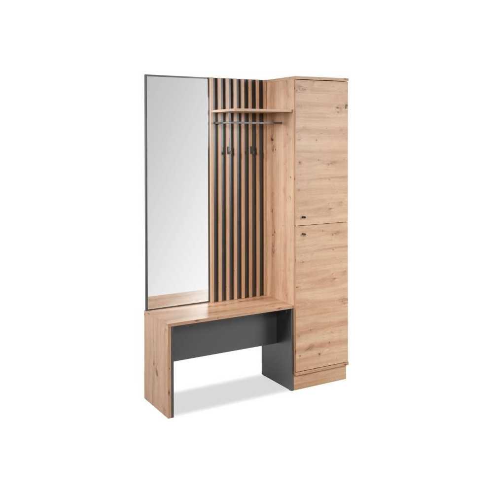 Vestiaire avec miroir - MEDAN 42B - Anthracite / Chene artisan - 122 x