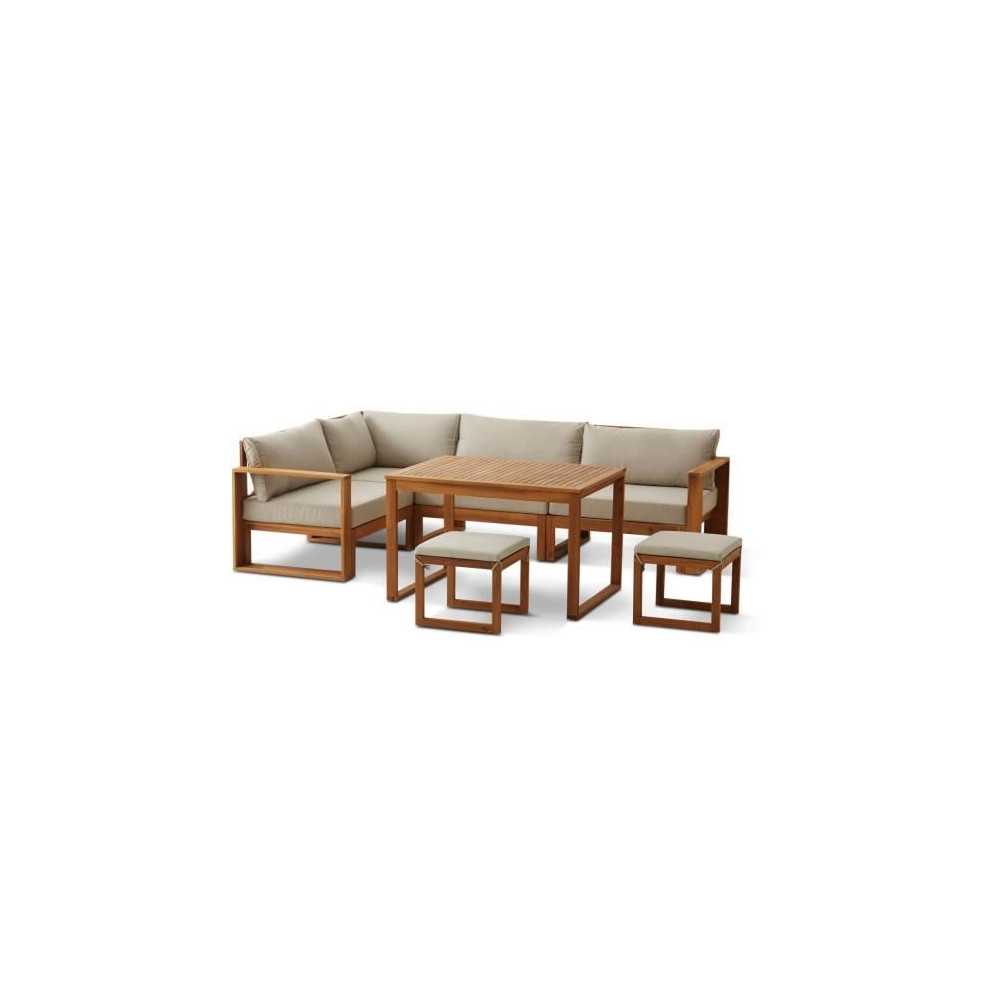Salon de jardin en bois d'Acacia FSC avec coussins + housse de protect