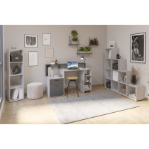 Bureau avec réhausse et rangements BOLTON - Mélamine gris béton/ant