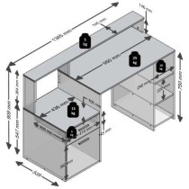 Bureau avec réhausse et rangements BOLTON - Mélamine gris béton/ant