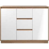 Buffet - PHoeNIX 01B - Chene artisan / Blanc HGL - 2 portes - 3 tiroir