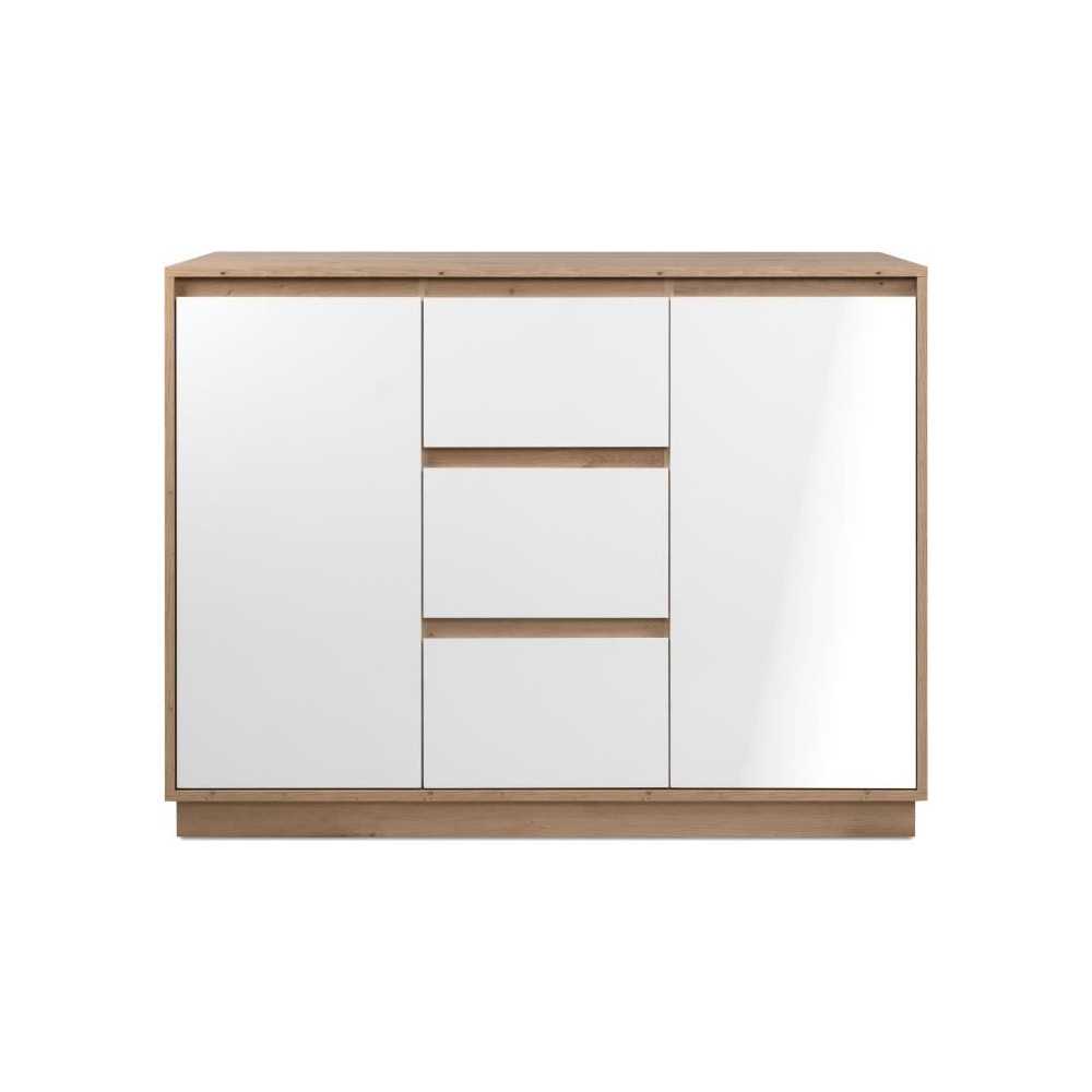 Buffet - PHoeNIX 01B - Chene artisan / Blanc HGL - 2 portes - 3 tiroir