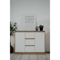 Buffet - PHoeNIX 01B - Chene artisan / Blanc HGL - 2 portes - 3 tiroir