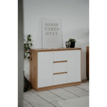 Buffet - PHoeNIX 01B - Chene artisan / Blanc HGL - 2 portes - 3 tiroir