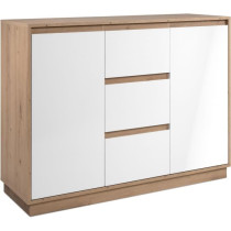 Buffet - PHoeNIX 01B - Chene artisan / Blanc HGL - 2 portes - 3 tiroir