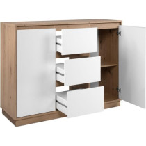 Buffet - PHoeNIX 01B - Chene artisan / Blanc HGL - 2 portes - 3 tiroir