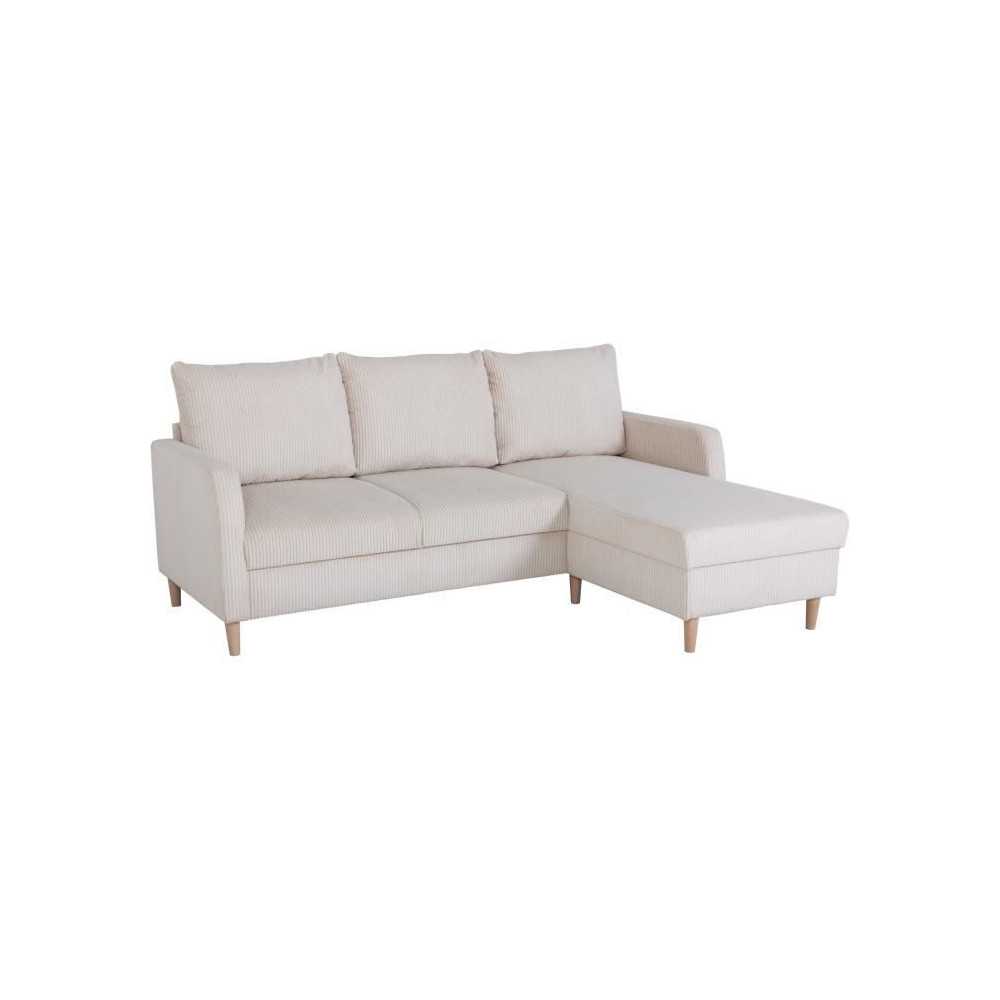 Canapé d'angle fixe - 3 places - CHIPY - Tissu Lincoln Perle - Pieds
