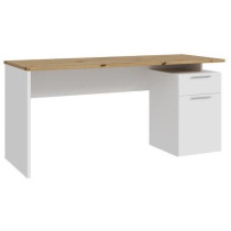 Bureau droit CONTRA COSTA - L160 x l60 x H73,5 cm - Blanc mat / Chene