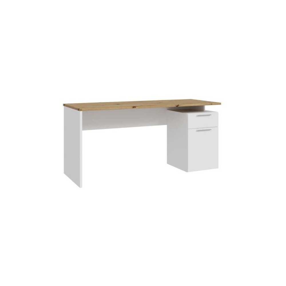 Bureau droit CONTRA COSTA - L160 x l60 x H73,5 cm - Blanc mat / Chene