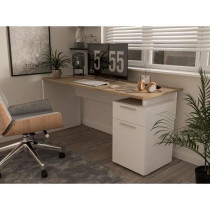 Bureau droit CONTRA COSTA - L160 x l60 x H73,5 cm - Blanc mat / Chene