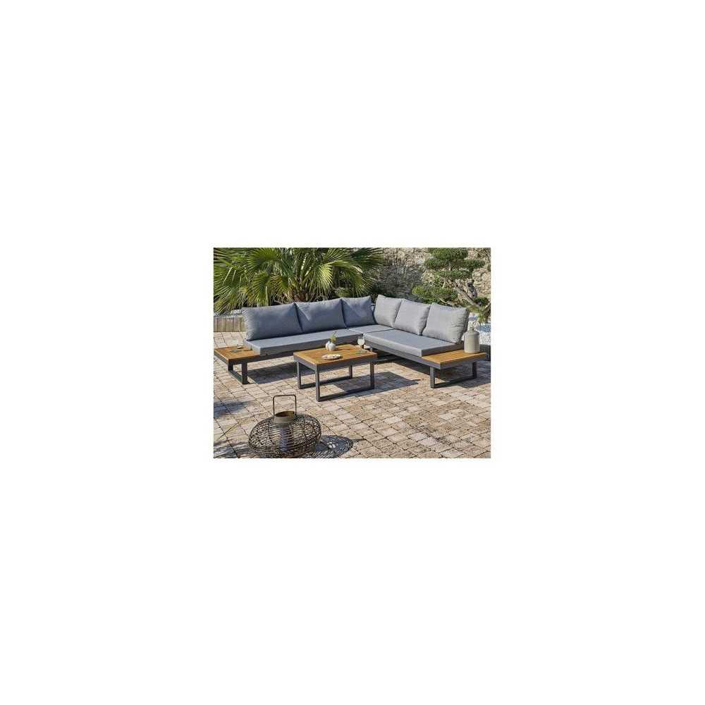 Salon bas de jardin - Aluminium - DCB GARDEN - 5 places - Gris anthrac