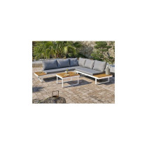Salon bas de jardin - Aluminium - DCB GARDEN - 5 places - Blanc et boi