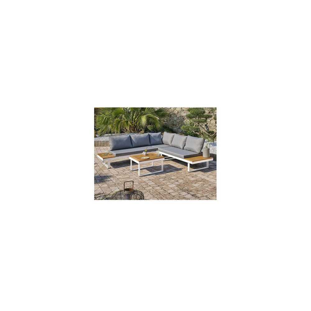 Salon bas de jardin - Aluminium - DCB GARDEN - 5 places - Blanc et boi