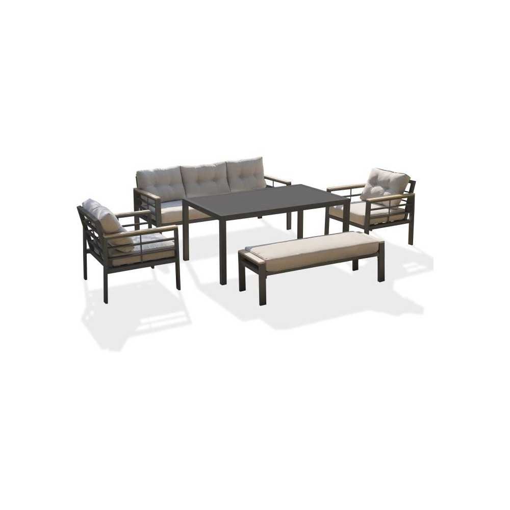 Salon de jardin - Gris Anthracite - Aluminium - 6 places - CAYENNE - D