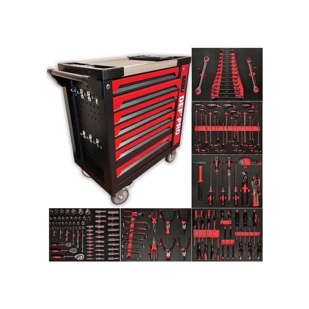 Servante d'atelier - Pleine (201 outils) - 7 tiroirs - DEFPRO - Acier
