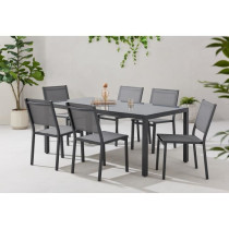 Ensemble table de jardin 6 personnes : Table + 6 chaises - Structure e
