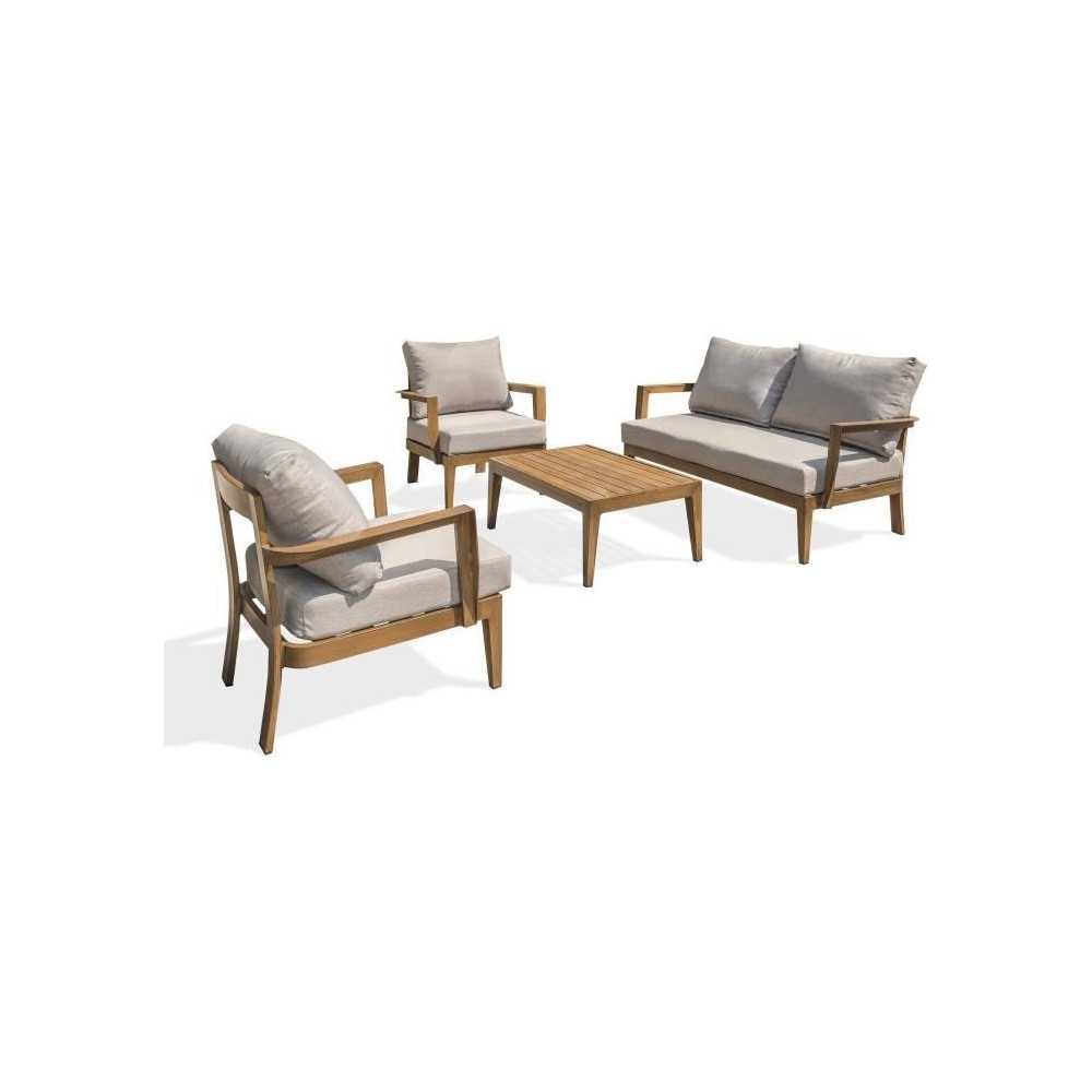 Salon bas de jardin - Aluminium - DCB GARDEN - 4 places - Effet bois -