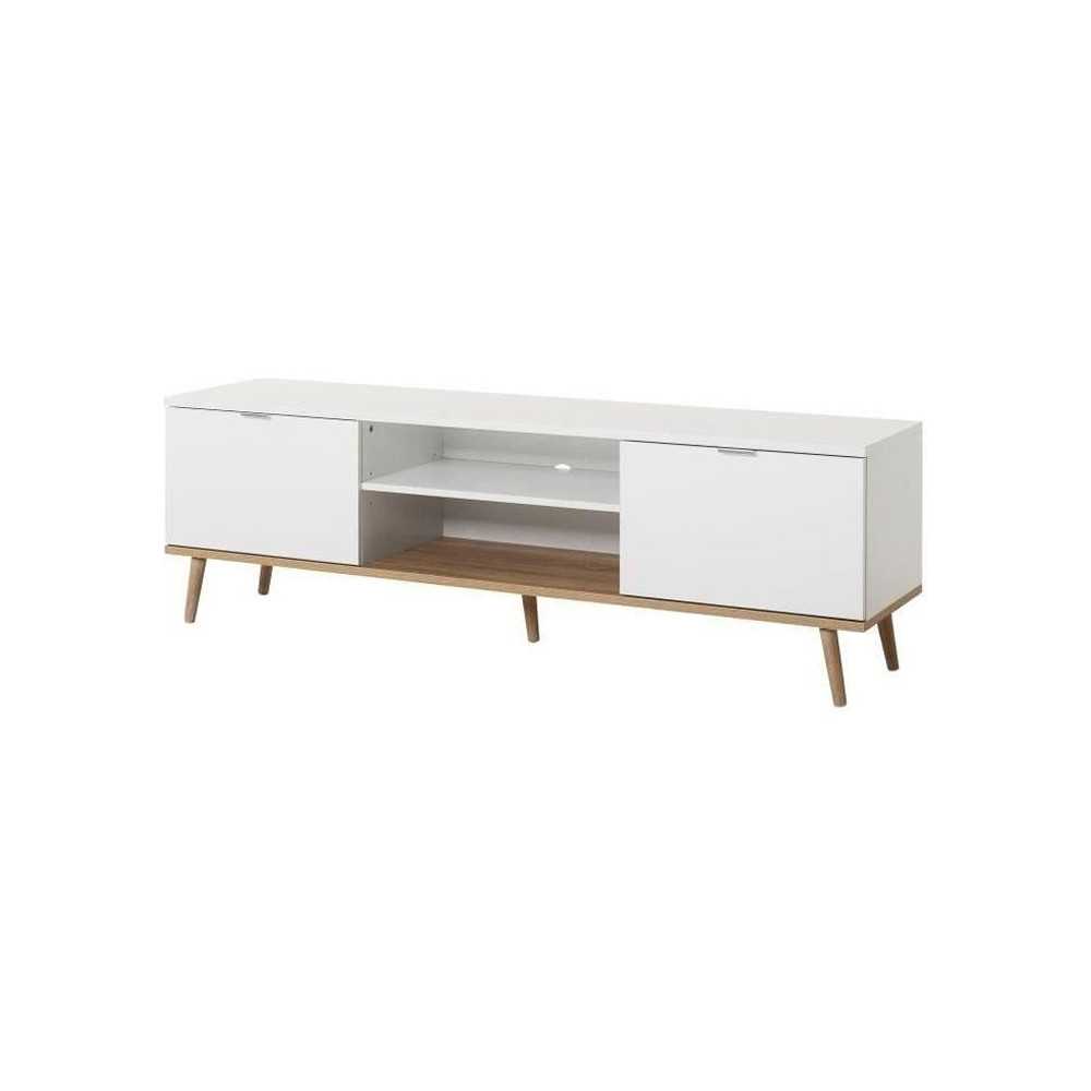 Meuble TV scandinave GÖTEBORG - Blanc - 2 Portes - L 160 x P 40 x H 5