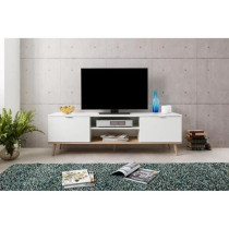 Meuble TV scandinave GÖTEBORG - Blanc - 2 Portes - L 160 x P 40 x H 5
