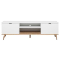 Meuble TV scandinave GÖTEBORG - Blanc - 2 Portes - L 160 x P 40 x H 5