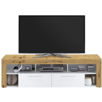 Meuble TV/Hifi VIBIO 2 - Décor Artisan chene et blanc - L180 x H52,8