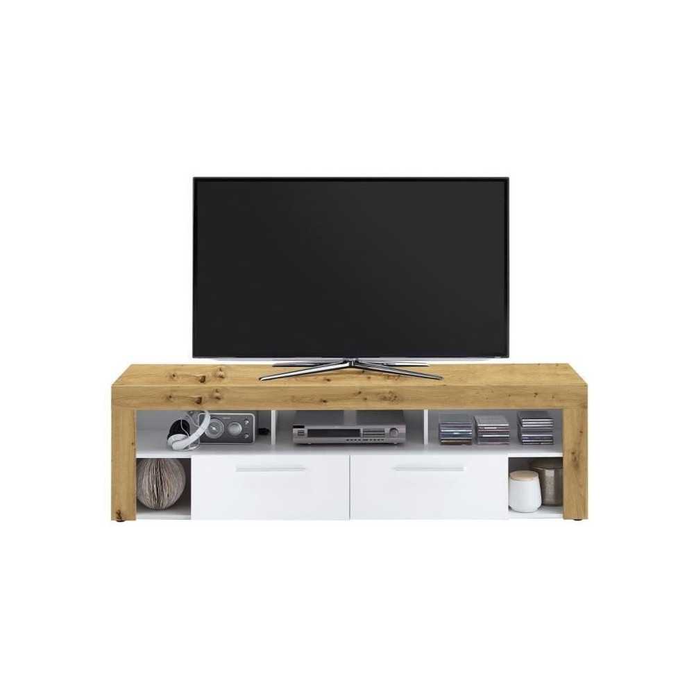 Meuble TV/Hifi VIBIO 2 - Décor Artisan chene et blanc - L180 x H52,8