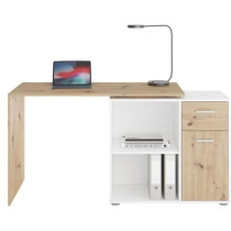 Bureau d'angle avec rangements Albrecht - Mélaminé chene et blanc -