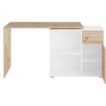 Bureau d'angle avec rangements Albrecht - Mélaminé chene et blanc -