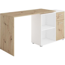 Bureau d'angle avec rangements Albrecht - Mélaminé chene et blanc -