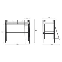 Lit mezzanine enfant ELIOT en métal noir 90x190cm avec sommier inclus