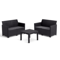 Salon de jardin modulable en résine imitation rotin tressé - Noir -
