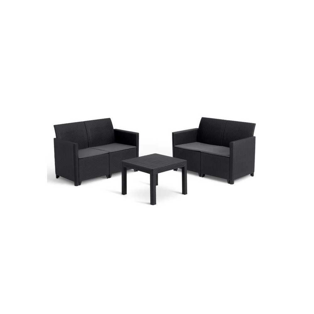 Salon de jardin modulable en résine imitation rotin tressé - Noir -